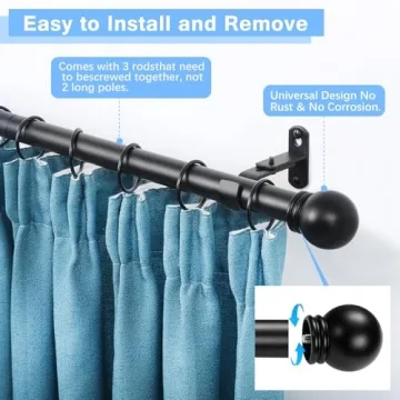 AMZSEVEN Adjustable Curtain Rods 16-60 Inch Black