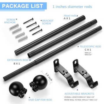 AMZSEVEN Adjustable Curtain Rods 16-60 Inch Black