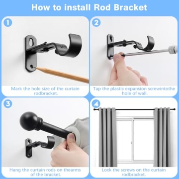 AMZSEVEN Adjustable Curtain Rods 16-60 Inch Black