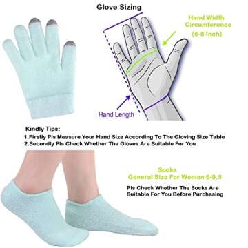 Moisturizing Spa Gloves and Socks Set Gel Gloves and Socks Heal Eczema Cracked Dry Skin for Repair Treatment Touch Screen Gift for Women