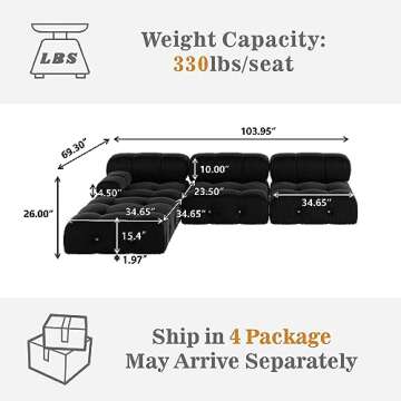 JACH 104'' Modern Sectional Sofa, L-Shaped Minimalist Velvet Floor Sofas Couches, Couch Sectional wi...