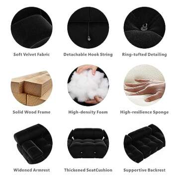 JACH 104'' Modern Sectional Sofa, L-Shaped Minimalist Velvet Floor Sofas Couches, Couch Sectional with Reversible Chaise Ottoman for Living Room Office Apartment (3 Seats,1 Ottoman, Black)