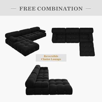 JACH 104'' Modern Sectional Sofa, L-Shaped Minimalist Velvet Floor Sofas Couches, Couch Sectional with Reversible Chaise Ottoman for Living Room Office Apartment (3 Seats,1 Ottoman, Black)