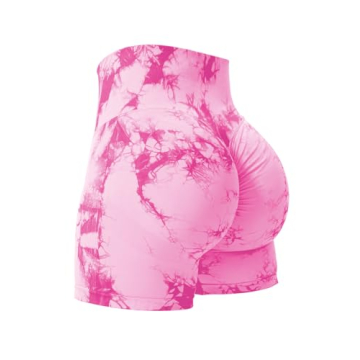 YEOREO Women High Waist Workout Yoga Gym Smile Contour Seamless Cycling Shorts Pink S