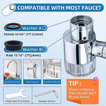 CECEFIN Water-Filter for Sink-Faucet Extender-Aerator - 9pcs Cartridges Reduce Chlorine for Bathroom/Kitchen Skin Face Eye Wash,Brass Faucet Mount Purifier System,1080°Rotating 2-Mode Swivel Aerator