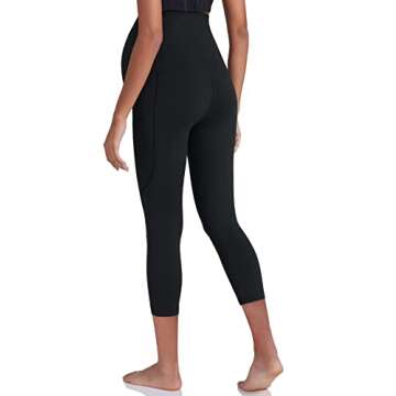 POSHDIVAH Capri Women's Maternity Workout Leggings Over The Belly Pregnancy Yoga Pants with Pockets Soft Active Wear Work Pants Black X-Large