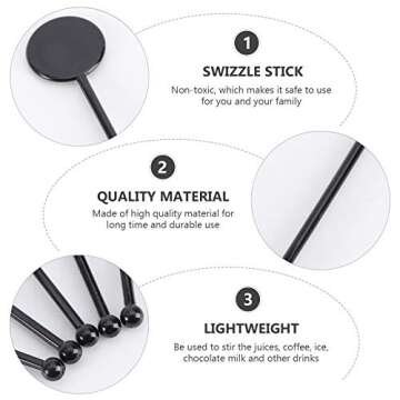 Drink Stirrers Black Cocktail Sticks: Tofficu 200Pcs 7" Plastic Swizzle Sticks - Personalized Custom Drink Stirrers - Blank Disc Coffee Stirrers - Reusable Stirring Sticks for Bar Wedding Home