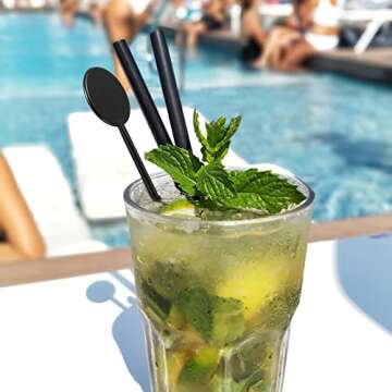 Drink Stirrers Black Cocktail Sticks: Tofficu 200Pcs 7" Plastic Swizzle Sticks - Personalized Custom Drink Stirrers - Blank Disc Coffee Stirrers - Reusable Stirring Sticks for Bar Wedding Home