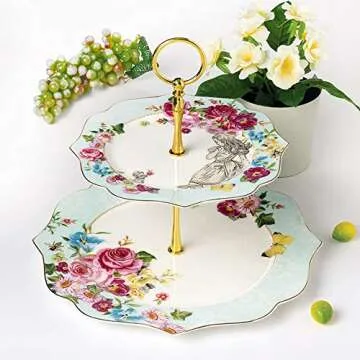 Elegant 2-Tier Bone China Cake Stand for Celebrations