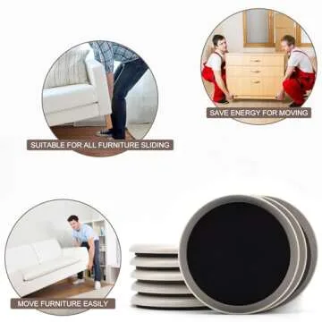 Furniture Sliders, 8 Pcs 3 1/2'' Furniture Sliders Pads for Hardwood Floors, Chair Legs Floors Protectors, Reusable Round Glides Glider, Heavy Duty Furniture Movers Sliders