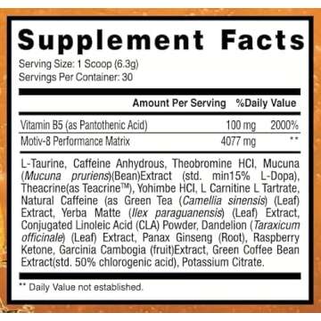 Motiv-8 Pre-Workout Performance, Sugar Free Pre-Workout, Boost Energy and Focus, Improve Workouts, E...