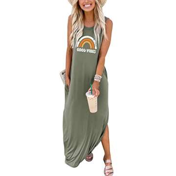 ANRABESS Women Casual Loose Sundress Sleeveless Split Maxi Long Beach Shirt Dress Travel Vacation 20...