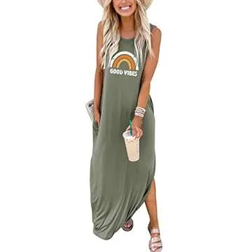 ANRABESS Women Casual Loose Sundress Sleeveless Split Maxi Long Beach Shirt Dress Travel Vacation 20...