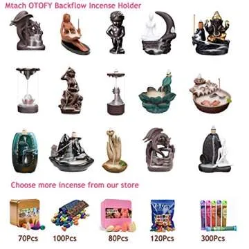 OTOFY 70 PCS Backflow Incense Cones Green Tea Incense Osmanthus Jasmine Incense Lavender Rose Sandalwood Mixed Natural Incense Cone, Backflow Incense Burners Special (Incense Cones)