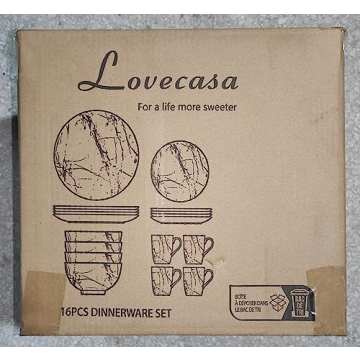 LOVECASA Black Plates and Bowls Sets for 4, Porcelain Dinnerware Sets 16 Piece Gold Splash Glaze Ceramic Dish Set, Round Dinner Set with Mugs, Dishwasher Microwave Safe