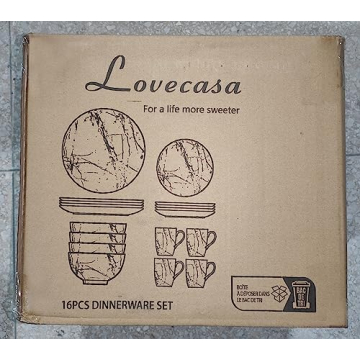 LOVECASA Black Plates and Bowls Sets for 4, Porcelain Dinnerware Sets 16 Piece Gold Splash Glaze Ceramic Dish Set, Round Dinner Set with Mugs, Dishwasher Microwave Safe