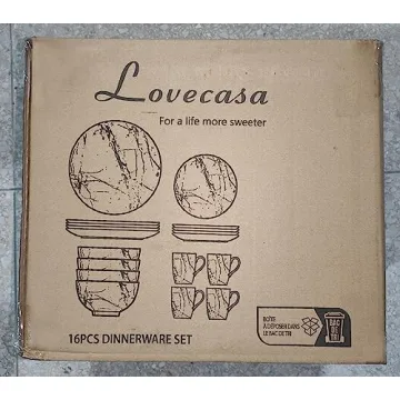 LOVECASA Black Plates and Bowls Sets for 4, Porcelain Dinnerware Sets 16 Piece Gold Splash Glaze Ceramic Dish Set, Round Dinner Set with Mugs, Dishwasher Microwave Safe