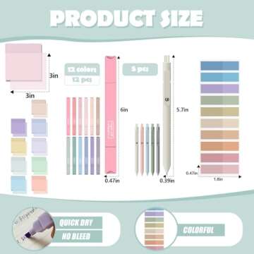 Jutom 38 Pcs Book Annotation Kit Aesthetic Highlighters Gel Pens Set Sticky Notes Tabs Markers Dual Ended Highlighter Quick Dry Ink Pens for Office Annotating Books(Classic Color,Square)