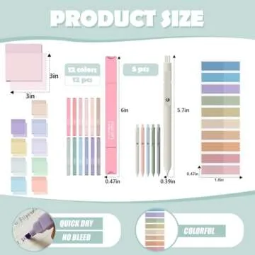 Jutom 38 Pcs Book Annotation Kit Aesthetic Highlighters Gel Pens Set Sticky Notes Tabs Markers Dual Ended Highlighter Quick Dry Ink Pens for Office Annotating Books(Classic Color,Square)