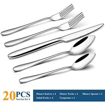 20-Piece Silverware Set, Wildone Stainless Steel Flatware Set Service for 4, Tableware Cutlery Set f...