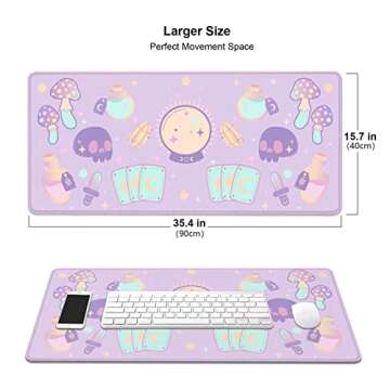 HUOCAIREN Kawaii Goth Purple Desk Mat, Cute Pink Witch Mystic Mouse Pad, Girls Gamer Desk Pad, XXL E...