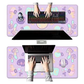 HUOCAIREN Kawaii Goth Purple Desk Mat, Cute Pink Witch Mystic Mouse Pad, Girls Gamer Desk Pad, XXL Extra Large Gaming Mat, 35.4 x 15.7 in