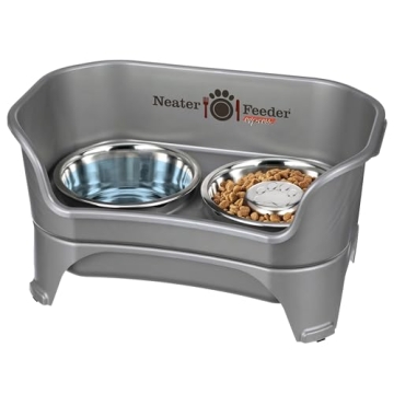 Neater Feeder - Express Model w/ Slow Feed Bowl - Mess-Proof Dog Bowls (M/L, Grey) Made in USA – E...