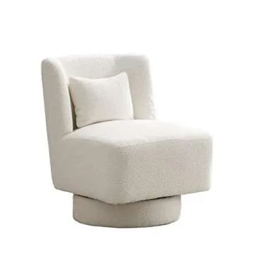 LUCKHAO Swivel Barrel Chair Set of 2,Comfy Teddy Round Swivel Boucle Chair,Modern 360 Degree Swivel Accent Single Sofa Chairs for Nursery Living Room Bedroom Office Lounge(Ivory*2)