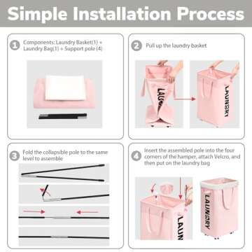 Goodpick Pink Laundry Baskets with Wheels 2-Pack, 75L Rolling Laundry Basket with Removable Wash Bags, Large Laundry Hamper for Corner Dorm, Collapsible Laundry Basket on Wheels