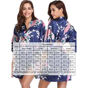 Vlazom Women's Kimono Robes Silk Floral Bathrobe Short Bridal Wedding Party Robe