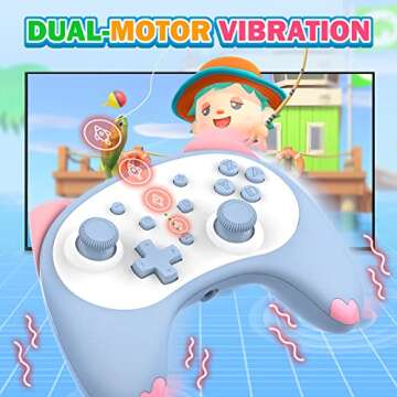 IINE Cute Switch Wireless Gamepad, Bluetooth Cartoon Kitten Nintendo Switch Controllers with Turbo/Double Vibration Function, for Girls, Kawaii, 10 Hours Playtime
