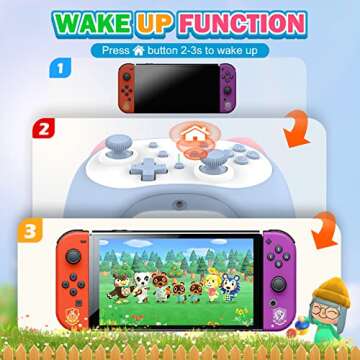 IINE Cute Switch Wireless Gamepad, Bluetooth Cartoon Kitten Nintendo Switch Controllers with Turbo/Double Vibration Function, for Girls, Kawaii, 10 Hours Playtime