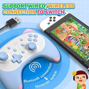 IINE Cute Switch Wireless Gamepad, Bluetooth Cartoon Kitten Nintendo Switch Controllers with Turbo/Double Vibration Function, for Girls, Kawaii, 10 Hours Playtime