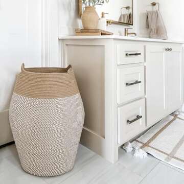Goodpick Laundry Hamper | Large Woven Cotton Rope Basket