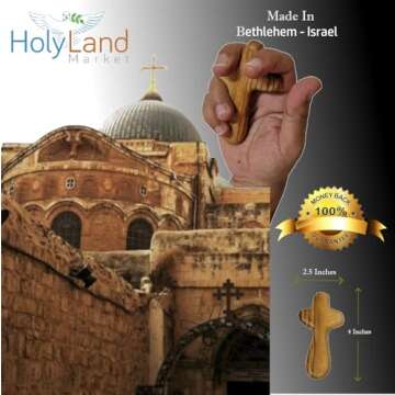 Holy Land Market Comfort/Holding Cross Also Known as Palm or Hand Cross With Velvet Bag And Two Cert...