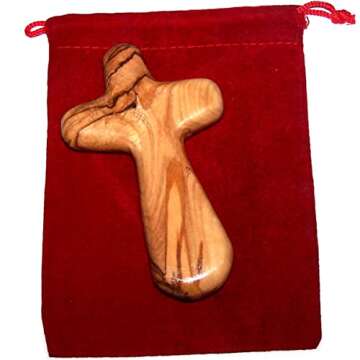 Holy Land Market Comfort/Holding Cross Also Known as Palm or Hand Cross With Velvet Bag And Two Certificates (4 Inches) (1 Count)