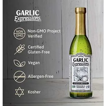 Garlic Expressions Vinaigrette Salad Dressing, Marinade | Non GMO, Vegan, Kosher, Allergen and Gluten Free Garlic Oil Vinaigrette Dressing Made with Hand-sorted Whole Fresh Garlic Cloves | 1 Pack