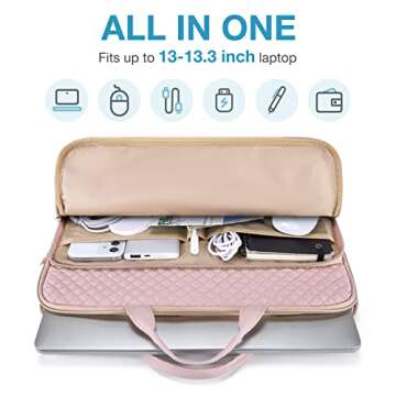 BAGSMART Laptop Sleeve Carrying Case for 13-13.3 inch Notebooks - Compatible with MacBook Pro 14 Inch and MacBook Air - Protective Bag with Pocket, Handles, Pink