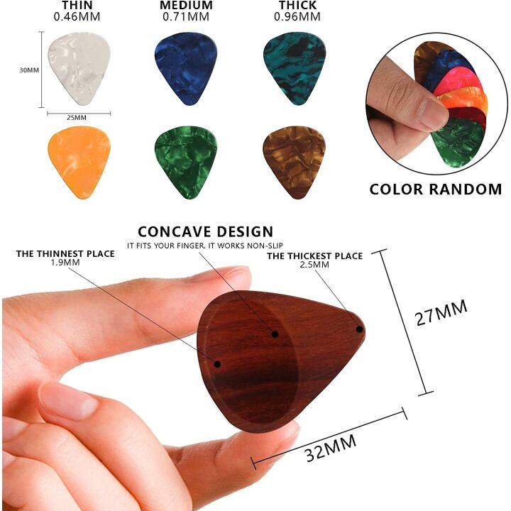 Walnut Guitar Pick Holder Set with 7 Picks