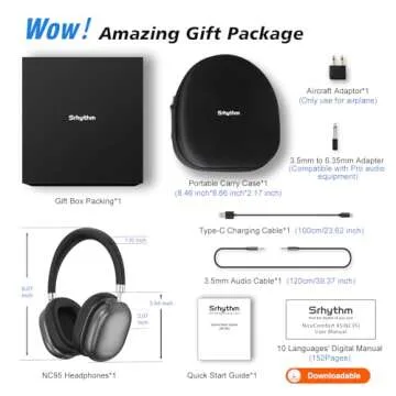 Srhythm NiceComfort 95 Hybrid Noise Cancelling Headphones,Wireless Bluetooth Headset with Transparency Mode,HD Sound