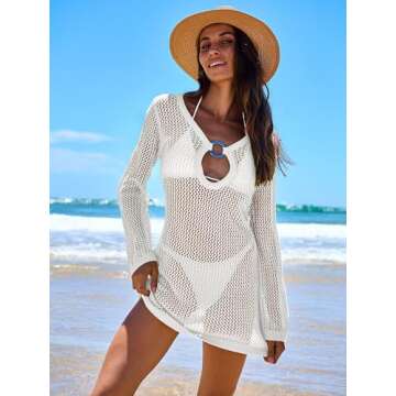 ANRABESS Women Beach Crochet Cover Ups Summer Knit Swimwear Mesh Bathing Suit Hollow Out Dress 2024 ...