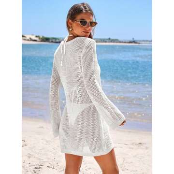 ANRABESS Women Beach Crochet Cover Ups Summer Knit Swimwear Mesh Bathing Suit Hollow Out Dress 2024 Vacation Swimsuit White