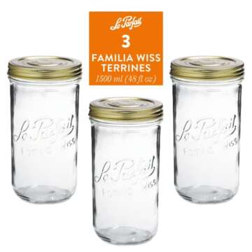 Le Parfait Familia Wiss Terrine Wide Mouth French Glass Jar w/Airtight 2-Piece System Gold Lid | Ide...