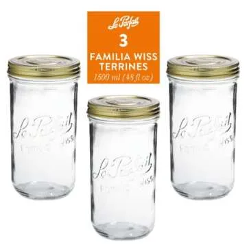 Le Parfait Familia Wiss Terrine Wide Mouth French Glass Jar w/Airtight 2-Piece System Gold Lid | Ide...