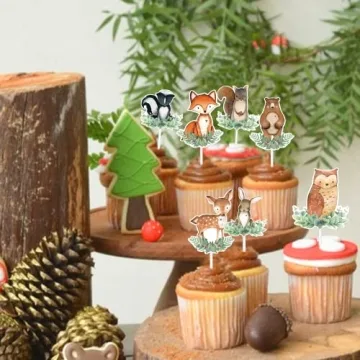 48 Woodland Animal Cupcake Toppers for Baby Showers
