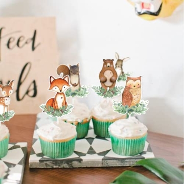 48 Woodland Animal Cupcake Toppers for Baby Showers