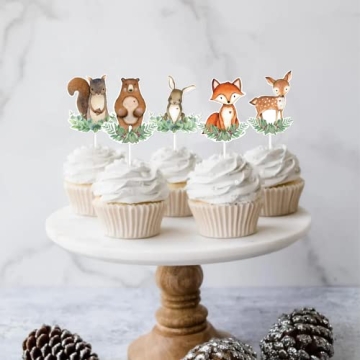 48 Woodland Animal Cupcake Toppers for Baby Showers