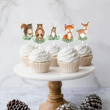 48 Woodland Animal Cupcake Toppers for Baby Showers