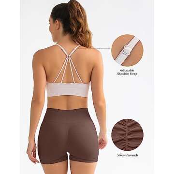FRESOUGHT Workout Sets for Women 2 Piece Ribbed Yoga Outfits Sports Bra Seamless Gym High Waisted Biker Shorts Set Brown M