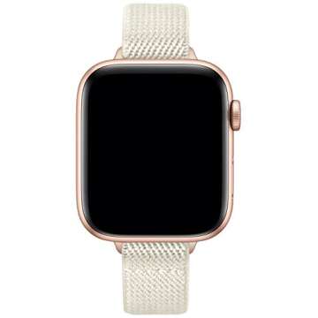 SICCIDEN Slim Stretchy Bands Compatible with Apple Watch Band 42mm 41mm 40mm 38mm, Women Elastics Nylon Thin Strap for iWatch SE2 SE Series 10 9 8 7 6 5 4 3 2 1 (Ivory White/Rose Gold)